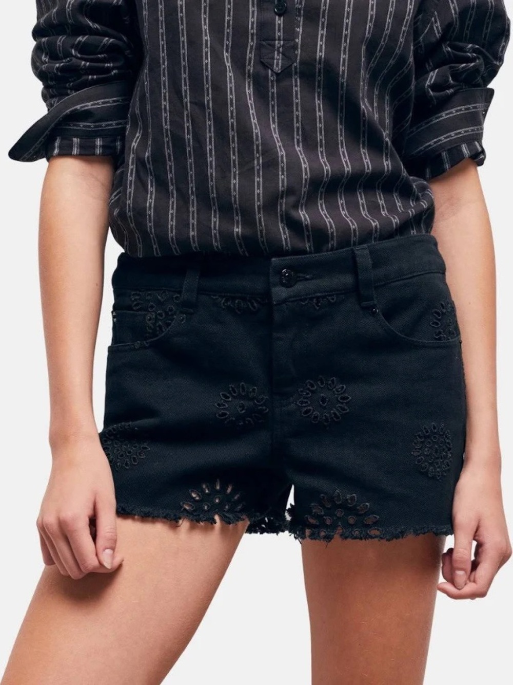 The Kooples Broderie Anglaise Denim Shorts